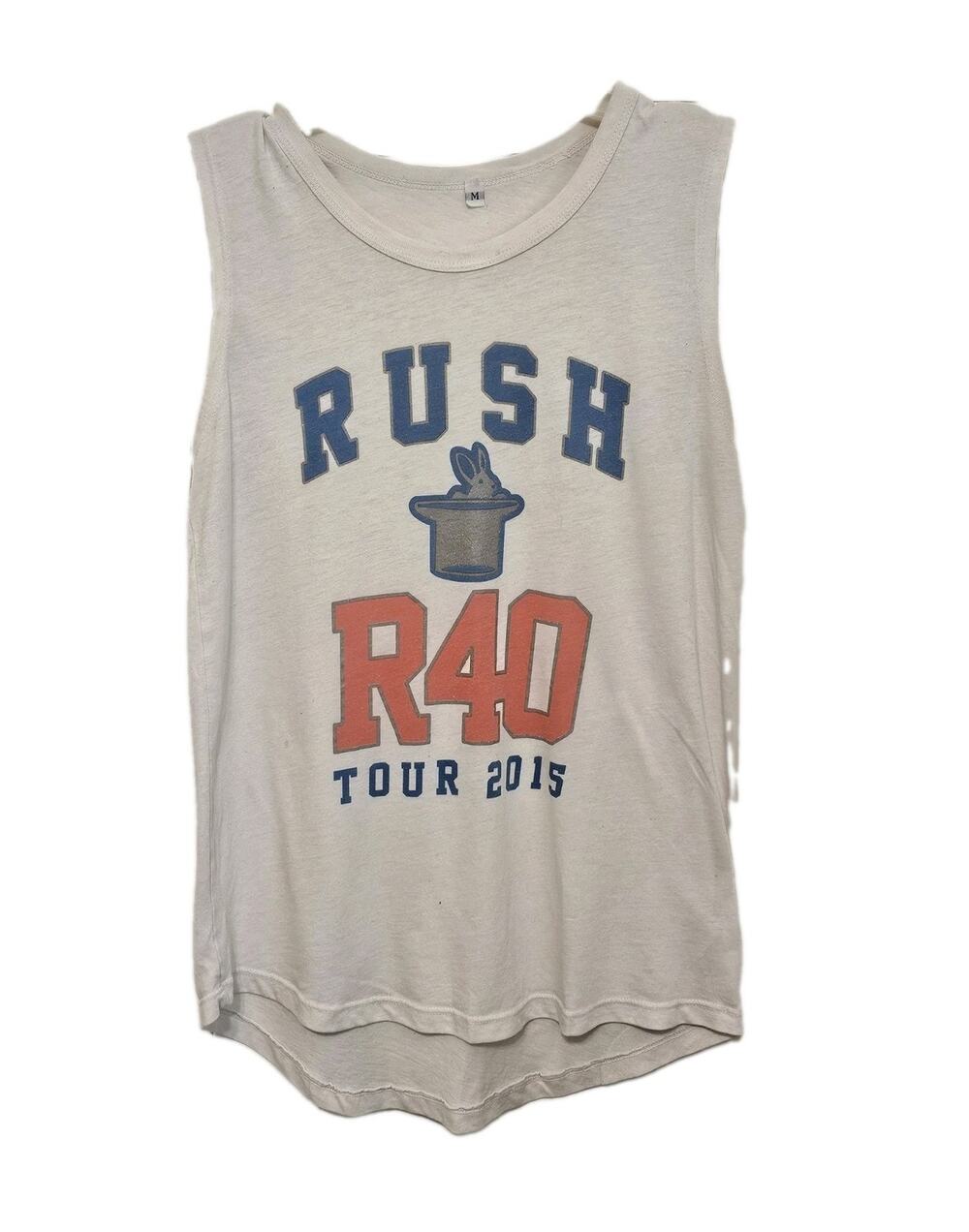 Rush R40 Tour 2015 Tank Top Womens Medium White Presto Magic Rabbit Made In USA